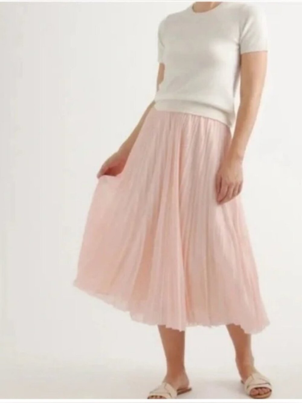 Quince Chiffon Pleated Midi Skirt Soft Pink M NWOT SOLD OUT DISCONTINUED!